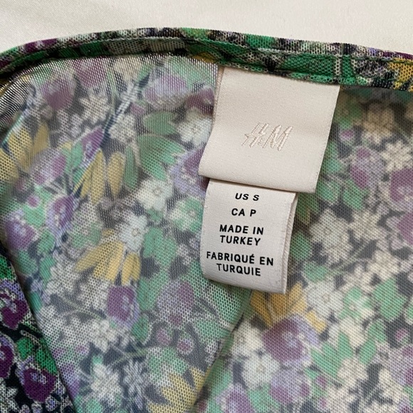 H&M Green Floral Long Sleeve Mesh Wrap Dress Size Small - Picture 4 of 9